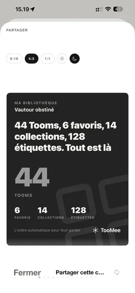 Une carte de partage : 44 Tooms, 6 favoris, 14 collections